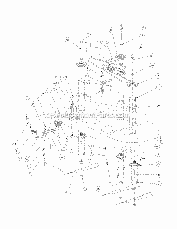 Fabricated Deck Spindle Assembly Diagram and Parts List for M72-GN33 53BB5FJZ750 Cub Cadet Sprayer